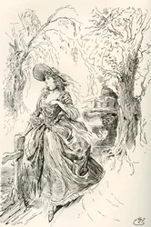 Frøken Haredale. Illustration af Harry Furniss til Charles Dickens-romanen Barnaby Rudge, fra The Testimonial Edition, udgivet 1910.