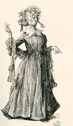 hr. F.s moster. Illustration af Harry Furniss til Charles Dickens-romanen Little Dorrit, fra The Testimonial Edition, udgivet 1910.