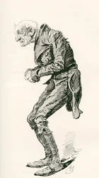 Gamle Chuffey. Illustration af Harry Furniss til Charles Dickens-romanen Martin Chuzzlewit, fra The Testimonial Edition, udgivet 1910.