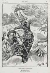 Retribution, tegneserie om bokseroprøret i Kina (gravering)