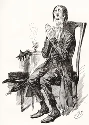 Stiggins. Illustration af Harry Furniss for Charles Dickens -romanen The Pickwick Papers, fra den vidnesbyrd, udgivet 1910.
