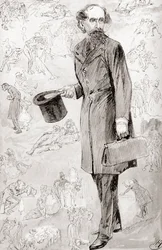 Den ukommercielle rejsende. Illustration af Harry Furniss til novellen The Uncommercial Traveler fra The Christmas Books af Charles Dickens, udgivet i The Testimonial Edition fra 1910.