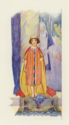 Igen råbte folket: "Gud bevare kongen!" (farvelitografi)