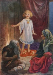 Aslaug, Aki og Grima, fra "Ragnar Lodbrog" (farvelitografi)