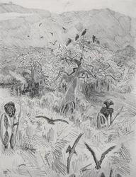 Masai Camp, ca. 1884 (pen på papir)