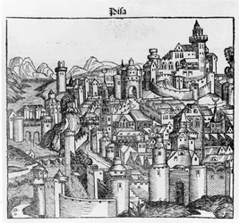 Pisa efter “Liber Chronicarum” af Hartmann Schedel. Nürnberg 1493