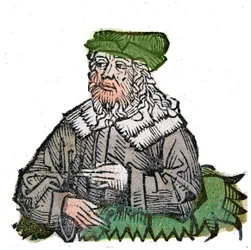 Portræt af Plotinus (205 - 270), græsk filosof. Xylografi af "" Chronicles of Nürnberg"" af Hartmann Schedel