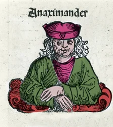 Repræsentation af Anaximandros eller Anaximander De Miletus (610 - 547 f.Kr.), græsk filosof, matematiker og astronom Xylography of "" Chronicles of Nürnberg"" af Hartmann Schedel