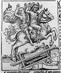Kongen, heksen og Berkeley-tudsen af William af Malmesbury "" Repræsentation af Berkeley-heksen opgravet fra kisten af dæmonerne""" Indgravering fra Hartmann Schedel "" Liber chronicarum"" Nürnberg 1493