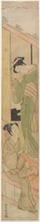 Ung mand taler med en Watatsumi, ca. 1770 (træbloktryk i farver)