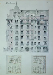 Facaden og grundplanen for 