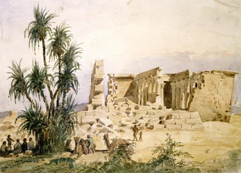 Marharraka-templet, Aswan, Nubien, Egypten. Akvarel af Hector Horeau (1801-1872), fransk arkitekt.