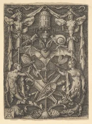 Design til en kandelaber-grotesk med et flagermus i midten, 1550.