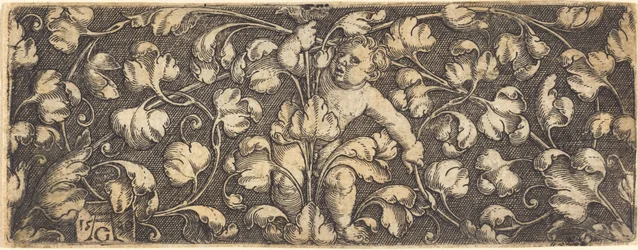 Ornament med løv og et barn i midten, 1539.