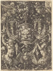 Ornament med maske, ørn mellem satyrerne nedenfor