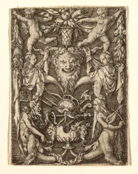Ornament med maske og groteske figurer