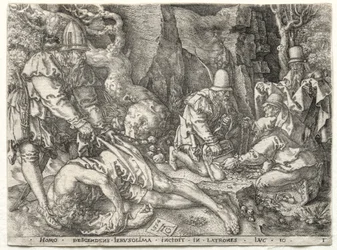 Lignelsen om den barmhjertige samaritaner: Røverne angreb de rejsende, 1554.