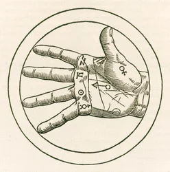 Håndens kiromanti, stik fra Heinrich Cornelius Agrippa von Nettesheims (1486-1535) De occulta philosophia libri tres (Tre bøger om okkult filosofi), udgivet i 1533.