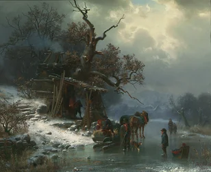 Vinterlandskab med figurer på en frossen flod, 1867