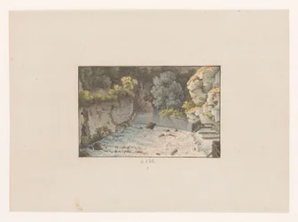 Udsigt over et vandfald ved Orbe à Orbe (titel på objekt) Udsigt over Schweiz (serietitel) Collection de quelques vues dessinées en Suisse d