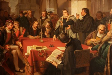 August Noack religiøs dialog i Marburg Slot 1869 detalje