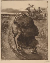 En kvinde, der bærer et bundt pinde