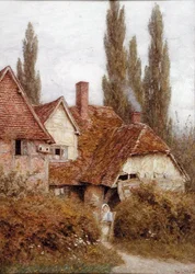An Old Farm at Didcot, ca. 1918 (akvarel og kropsfarve på papir)