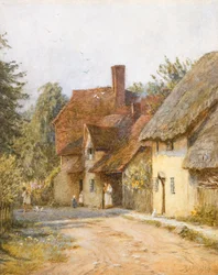 East Hagbourne, Berkshire (akvarel med ridser ud på papir)