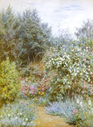 Roser i Gertrude Jekylls have, Munstead Wood, Surrey (akvarel)