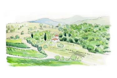 Tuscan Hill, 2014 (blyant og akvarel)