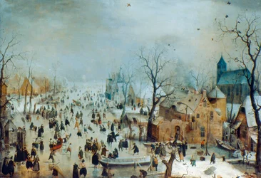 Vinterscene med skøjteløbere, ca. 1608