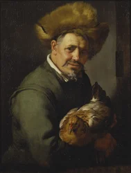 Gammel mand med en høne, 1630