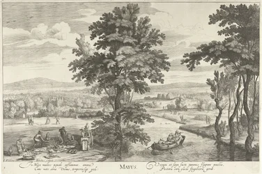 maj, med et selskab i et landskab Mayus (titel på objekt) De tolv måneder (serietitel)