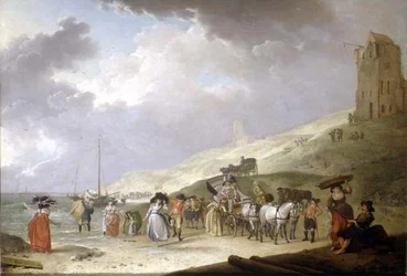 Elegant selskab på stranden ved Scheveningen, 1787