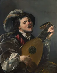 Hollandsk: Zingende lute spelen man En mand, der spiller på lut