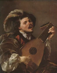 Hollandsk: Zingende lute spelen man En mand, der spiller på lut
