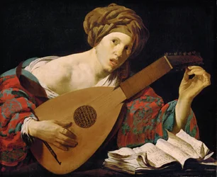 Lutespilleren - Hendrick Jansz Terbrugghen (ter Brugghen) (1588-1629). Olie på lærred, ca 1627. Mål: 71x85 cm. Kunsthistorisk museum, Vienne