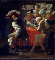 Sankt Matthæus kaldelse Jesus, der forlader Kaparnaum, møder Matthæus og beder ham følge ham. Denne rejser sig og følger ham. Detalje. Maleri af Hendrik Brugghen Ter (1588-1629) (ec.holl.) 1600-tallet Le Havre, Museum of Fine Arts.