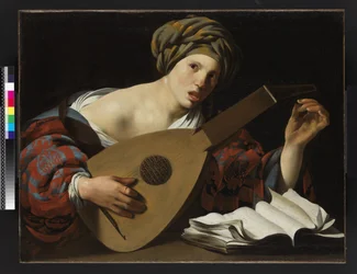 Ung kvinde stemmer en lut, ca. 1626-27