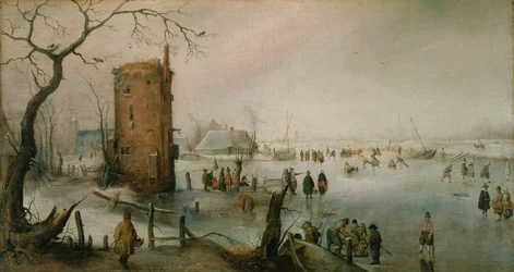 Skøjteløb i nærheden af en by, ca. 1610-20 (olie på lærred)