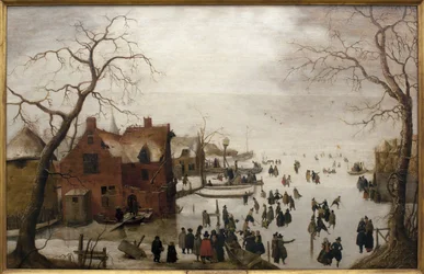 Vinterscene - Maleri af Hendrick Avercamp (1585-1634), olie på træ, ca. 1620 (Vinterscene, af Hendrick Avercamp, olie på panel, ca. 1620) - Musee d