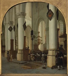Udsigt inde i Saint Bavo-kirken i Haarlem under messen, 1666