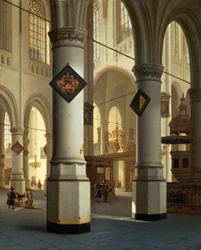 Udsigt over Die Oudekerk (gammel kirke) i Delft (maleri