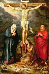 Kristus på korset, med Maria, Johannes og Magdalene, ca. 1600 (olie på kobber)