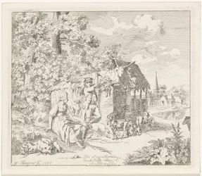 Hyrdinde og ung mand ved en lade Annette og Lubin (titel på objekt)