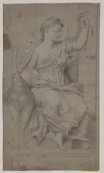 Siddende Justitia. (Studie efter figur i Sala di Costantino, Vatikanet, Rom)