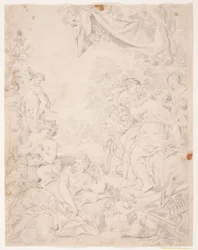 Sølvalderen. Studie efter Pietro da Cortona-komposition i Sala della Stufa, Palazzo Pitti, Firenze