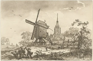Landskab med en vindmølle og en kirke Tolv designs beregnet til brug for dem, der lærer at tegne landskab (serietitel)