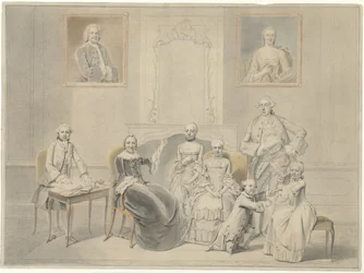 Børnene af Pieter Cornelis Hasselaer og Clara Wendela Sautijn, hvis portrætter hænger på væggen, med deres bedstemor Wendela Eleonora Reael