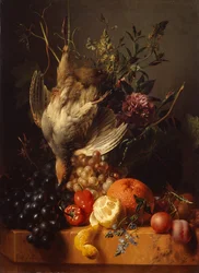 Stilleben med vildt og frugt (olie på lærred)